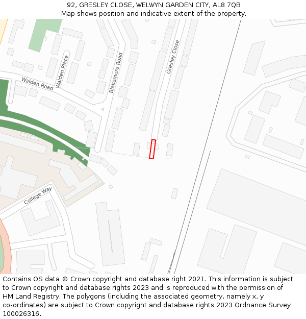 92, GRESLEY CLOSE, WELWYN GARDEN CITY, AL8 7QB: Location map and indicative extent of plot