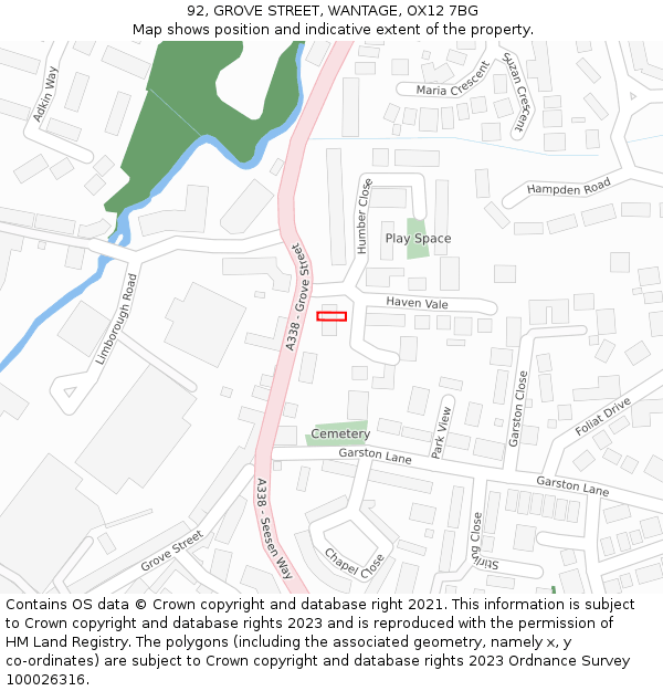 92, GROVE STREET, WANTAGE, OX12 7BG: Location map and indicative extent of plot