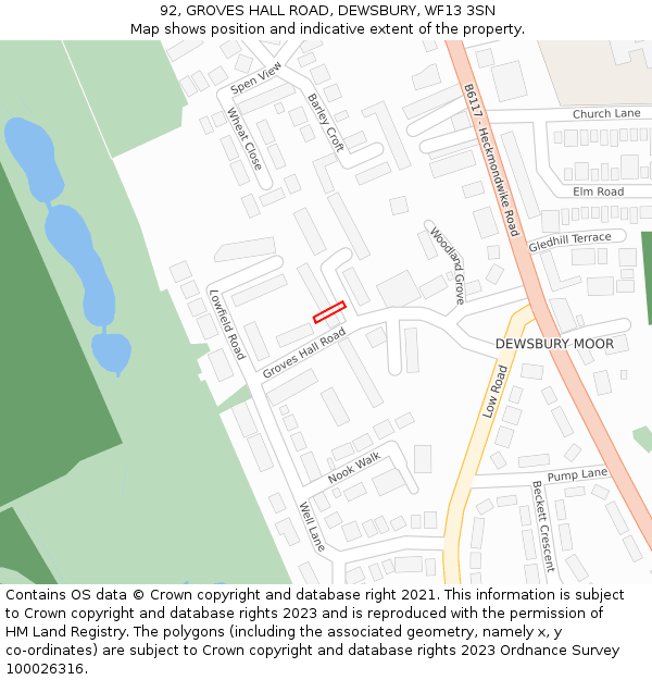 92, GROVES HALL ROAD, DEWSBURY, WF13 3SN: Location map and indicative extent of plot