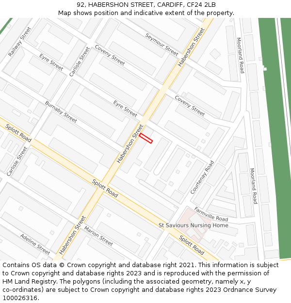 92, HABERSHON STREET, CARDIFF, CF24 2LB: Location map and indicative extent of plot