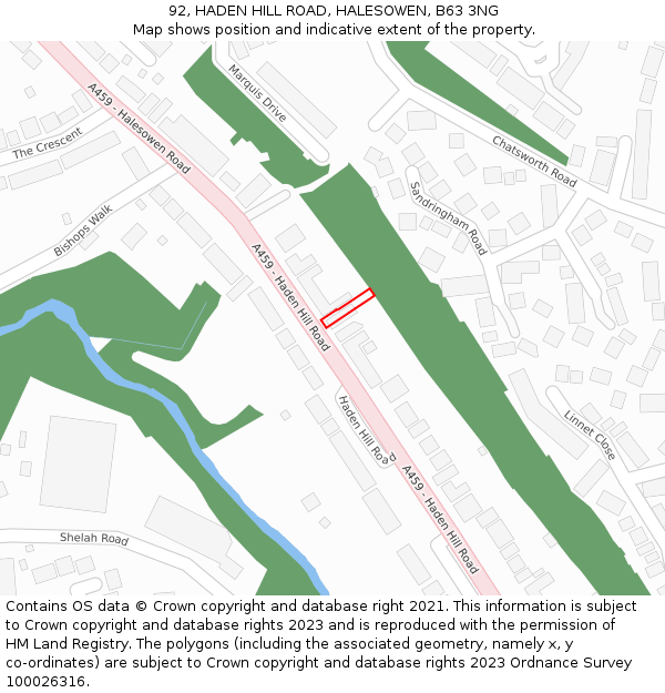 92, HADEN HILL ROAD, HALESOWEN, B63 3NG: Location map and indicative extent of plot