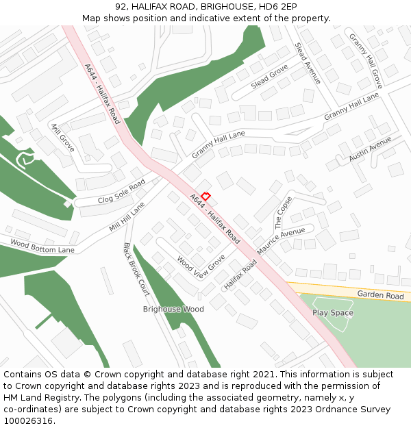 92, HALIFAX ROAD, BRIGHOUSE, HD6 2EP: Location map and indicative extent of plot