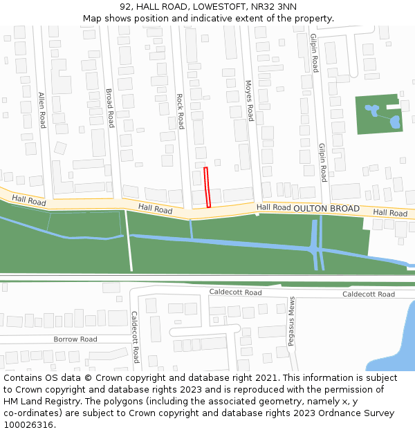 92, HALL ROAD, LOWESTOFT, NR32 3NN: Location map and indicative extent of plot