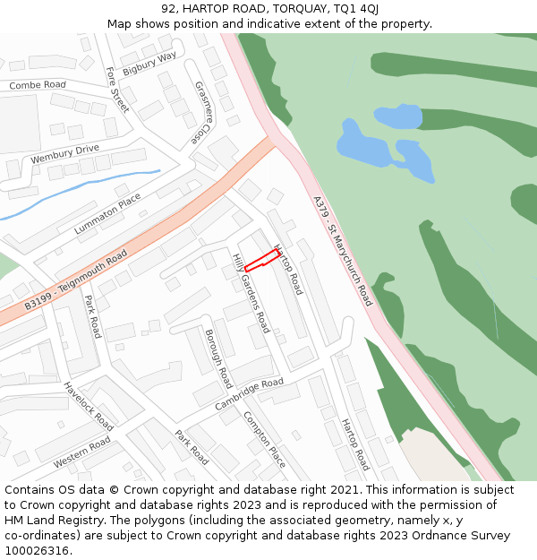 92, HARTOP ROAD, TORQUAY, TQ1 4QJ: Location map and indicative extent of plot