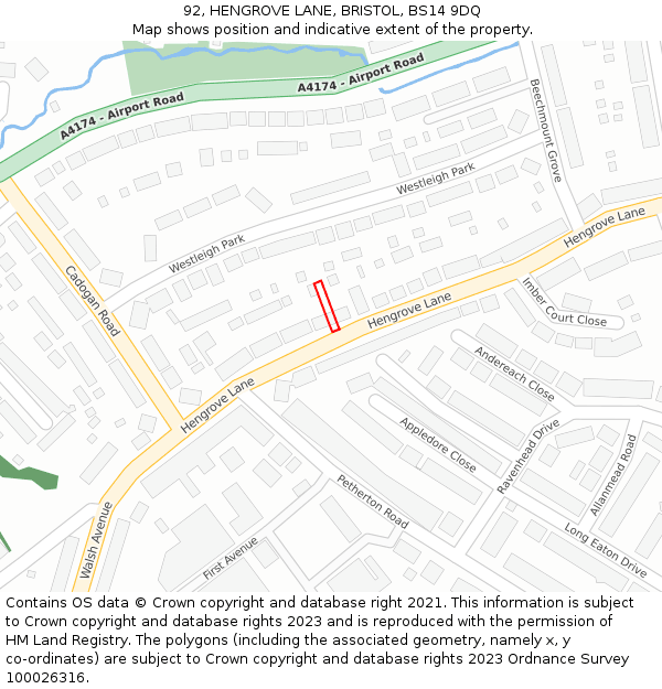 92, HENGROVE LANE, BRISTOL, BS14 9DQ: Location map and indicative extent of plot