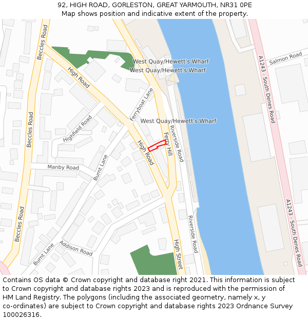 92, HIGH ROAD, GORLESTON, GREAT YARMOUTH, NR31 0PE: Location map and indicative extent of plot