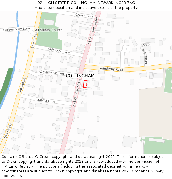 92, HIGH STREET, COLLINGHAM, NEWARK, NG23 7NG: Location map and indicative extent of plot
