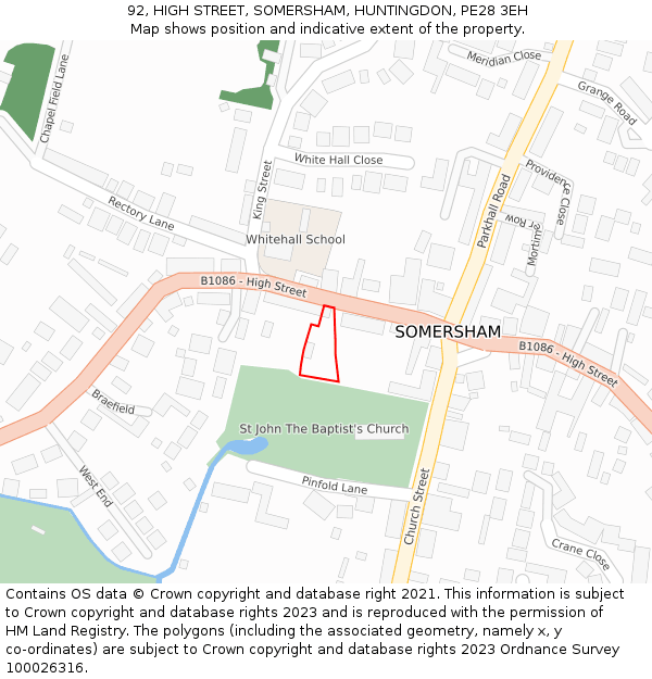 92, HIGH STREET, SOMERSHAM, HUNTINGDON, PE28 3EH: Location map and indicative extent of plot