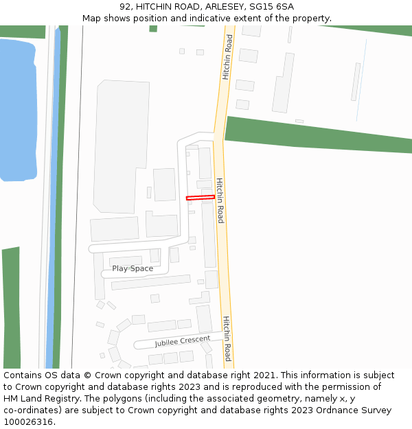 92, HITCHIN ROAD, ARLESEY, SG15 6SA: Location map and indicative extent of plot