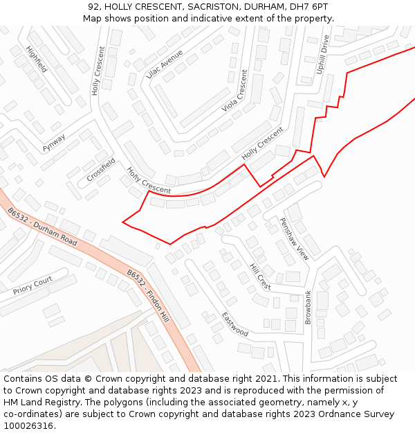 92, HOLLY CRESCENT, SACRISTON, DURHAM, DH7 6PT: Location map and indicative extent of plot