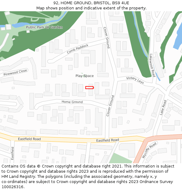 92, HOME GROUND, BRISTOL, BS9 4UE: Location map and indicative extent of plot