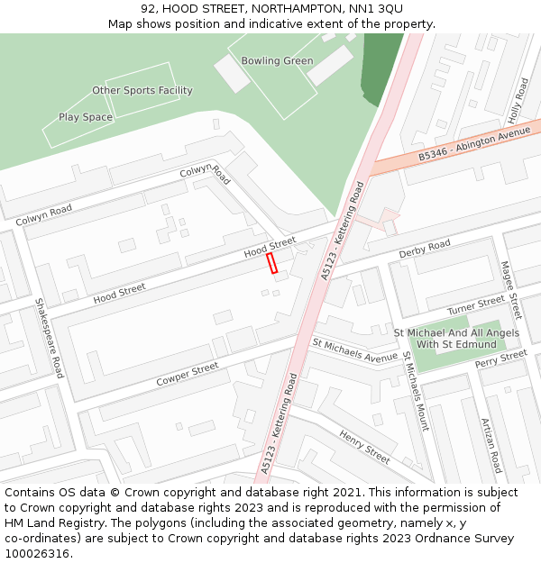 92, HOOD STREET, NORTHAMPTON, NN1 3QU: Location map and indicative extent of plot