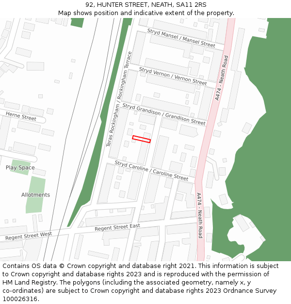 92, HUNTER STREET, NEATH, SA11 2RS: Location map and indicative extent of plot