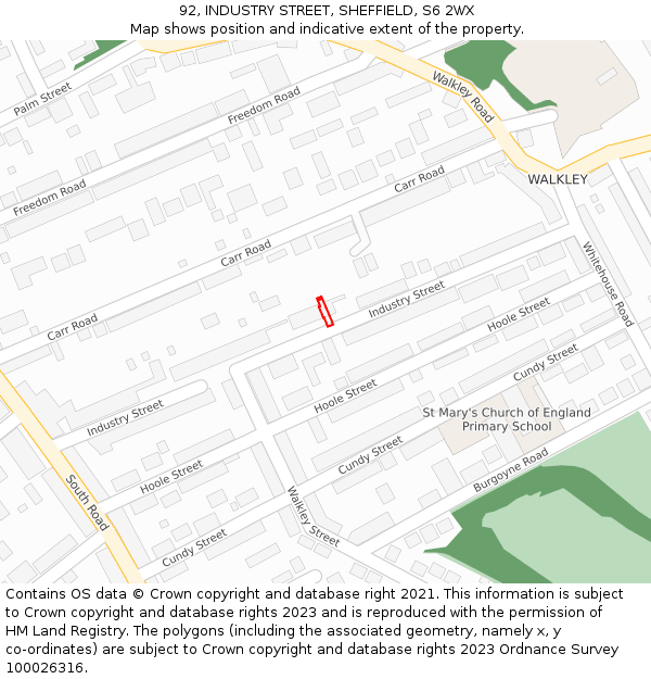 92, INDUSTRY STREET, SHEFFIELD, S6 2WX: Location map and indicative extent of plot