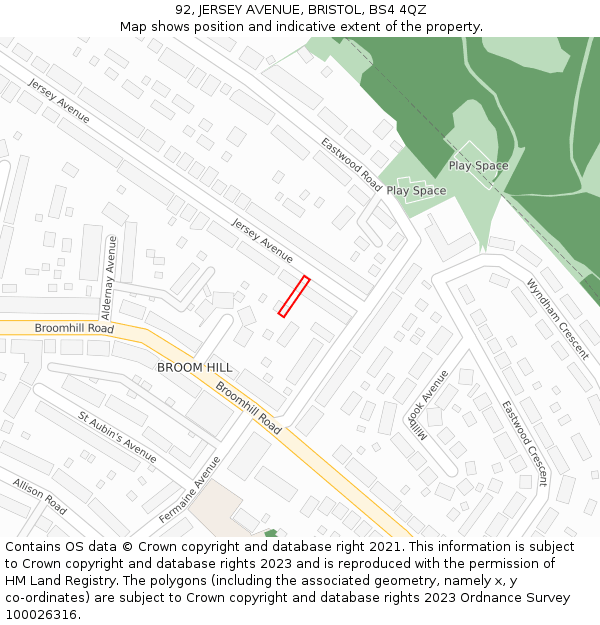 92, JERSEY AVENUE, BRISTOL, BS4 4QZ: Location map and indicative extent of plot