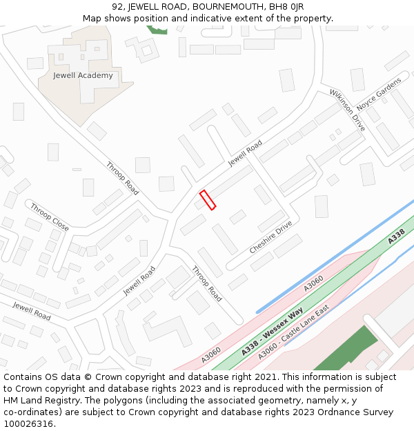 92, JEWELL ROAD, BOURNEMOUTH, BH8 0JR: Location map and indicative extent of plot