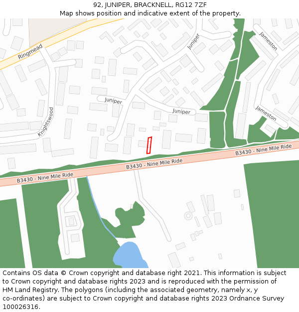 92, JUNIPER, BRACKNELL, RG12 7ZF: Location map and indicative extent of plot