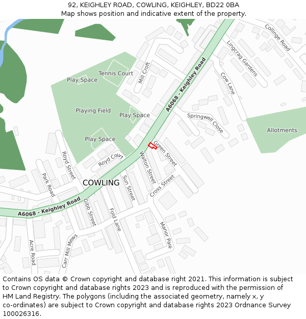 92, KEIGHLEY ROAD, COWLING, KEIGHLEY, BD22 0BA: Location map and indicative extent of plot