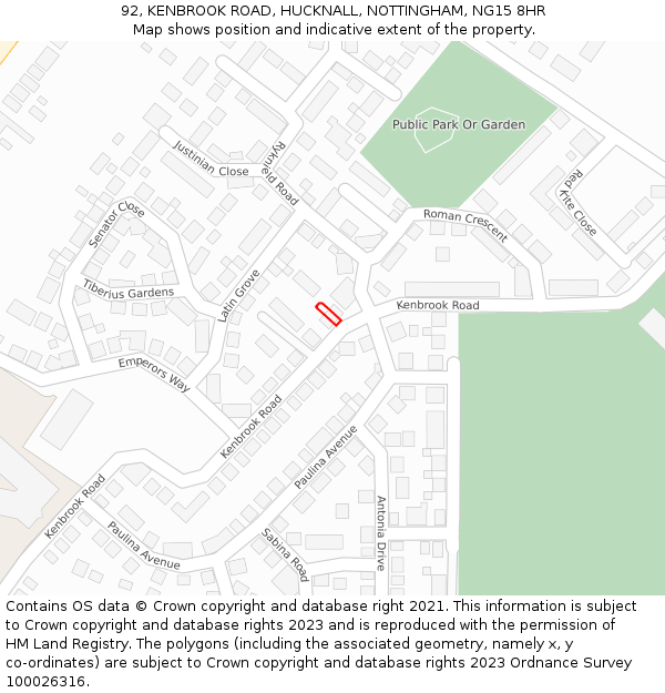 92, KENBROOK ROAD, HUCKNALL, NOTTINGHAM, NG15 8HR: Location map and indicative extent of plot