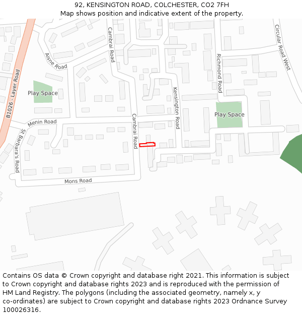 92, KENSINGTON ROAD, COLCHESTER, CO2 7FH: Location map and indicative extent of plot