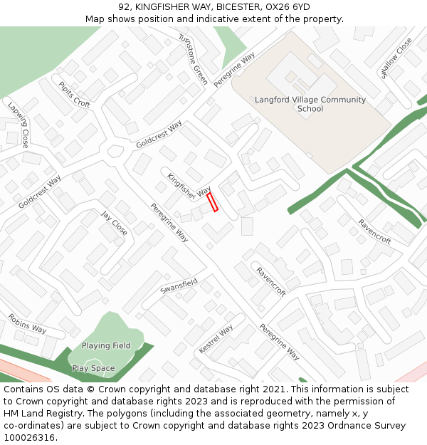 92, KINGFISHER WAY, BICESTER, OX26 6YD: Location map and indicative extent of plot