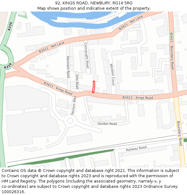 92, KINGS ROAD, NEWBURY, RG14 5RG: Location map and indicative extent of plot