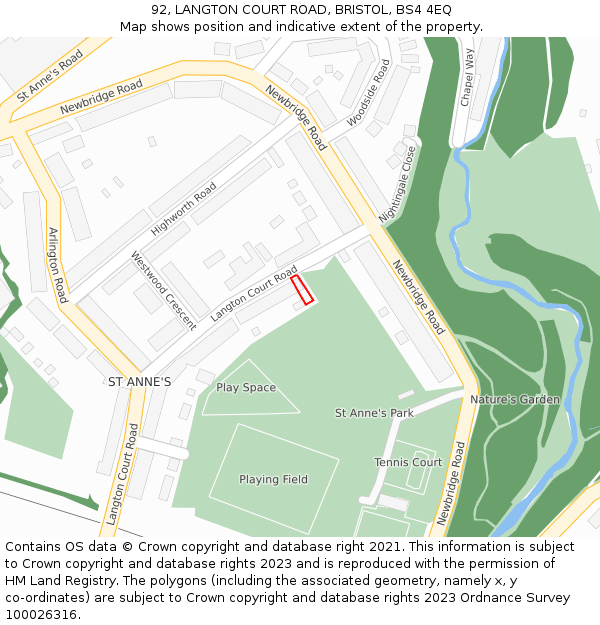 92, LANGTON COURT ROAD, BRISTOL, BS4 4EQ: Location map and indicative extent of plot