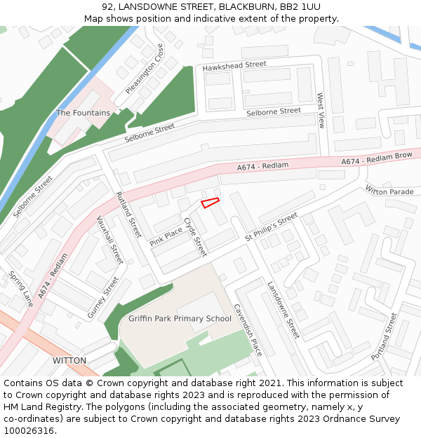 92, LANSDOWNE STREET, BLACKBURN, BB2 1UU: Location map and indicative extent of plot