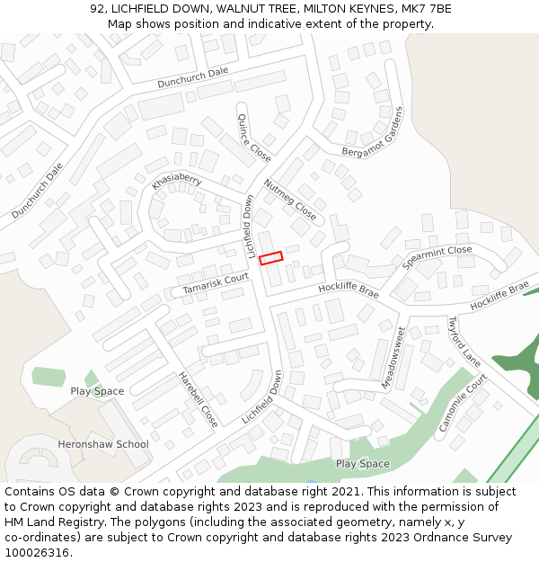 92, LICHFIELD DOWN, WALNUT TREE, MILTON KEYNES, MK7 7BE: Location map and indicative extent of plot