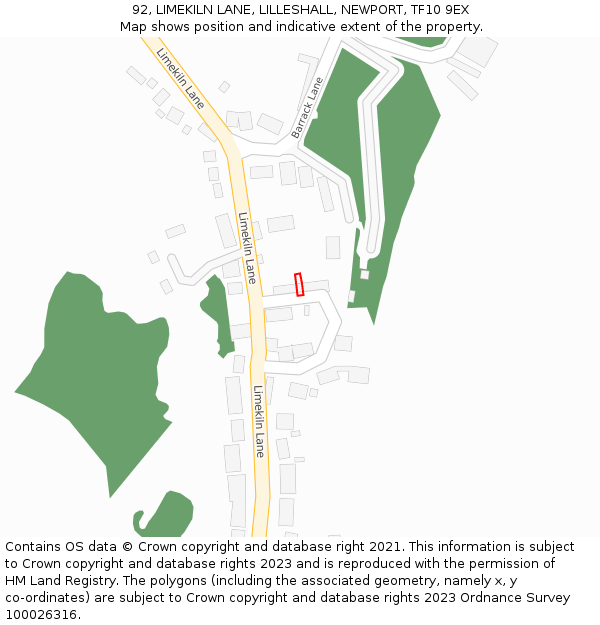 92, LIMEKILN LANE, LILLESHALL, NEWPORT, TF10 9EX: Location map and indicative extent of plot