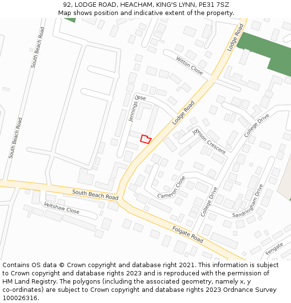 92, LODGE ROAD, HEACHAM, KING'S LYNN, PE31 7SZ: Location map and indicative extent of plot