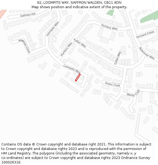 92, LOOMPITS WAY, SAFFRON WALDEN, CB11 4DN: Location map and indicative extent of plot