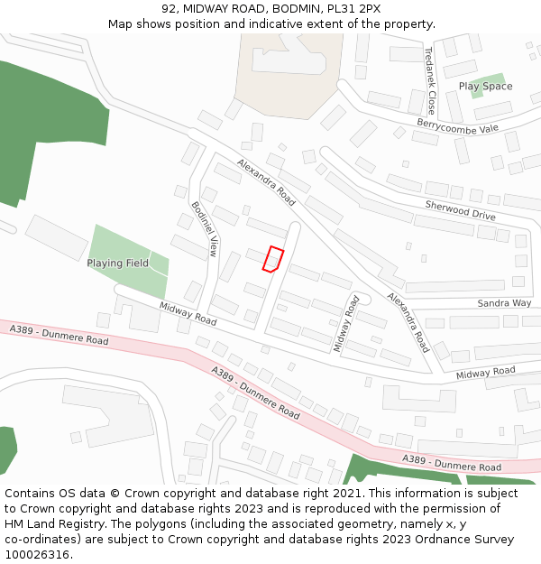 92, MIDWAY ROAD, BODMIN, PL31 2PX: Location map and indicative extent of plot