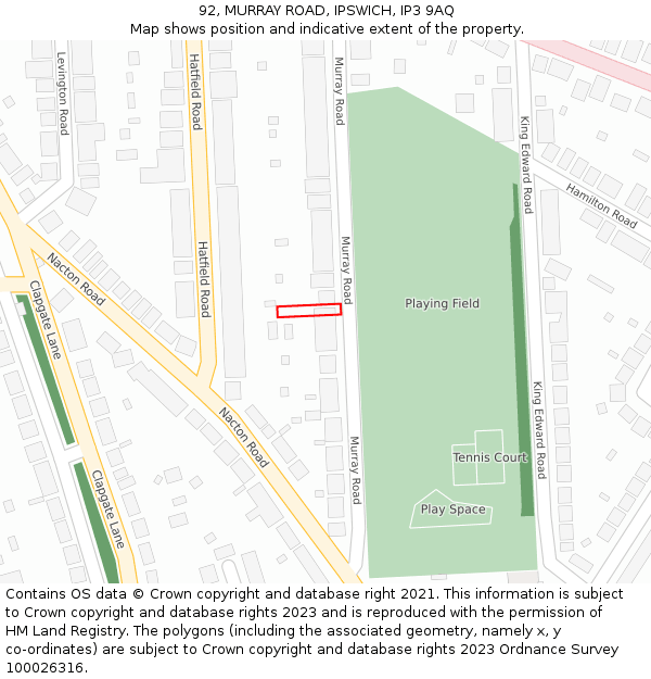 92, MURRAY ROAD, IPSWICH, IP3 9AQ: Location map and indicative extent of plot