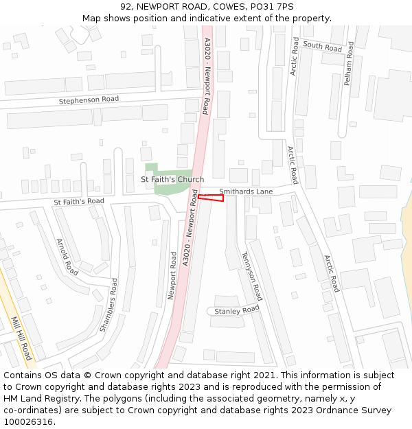 92, NEWPORT ROAD, COWES, PO31 7PS: Location map and indicative extent of plot