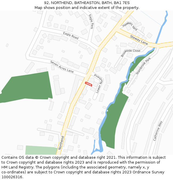 92, NORTHEND, BATHEASTON, BATH, BA1 7ES: Location map and indicative extent of plot