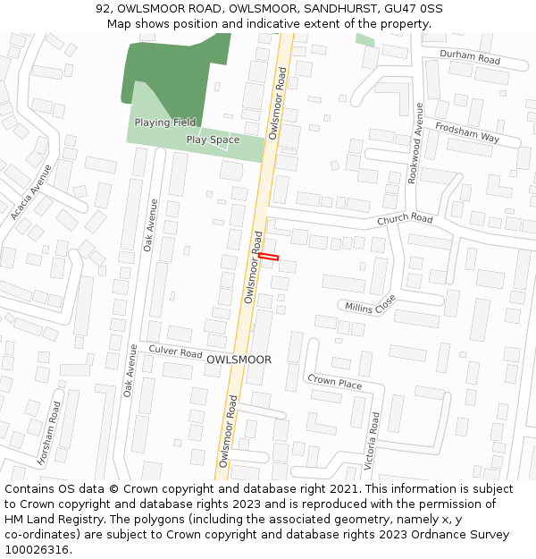 92, OWLSMOOR ROAD, OWLSMOOR, SANDHURST, GU47 0SS: Location map and indicative extent of plot