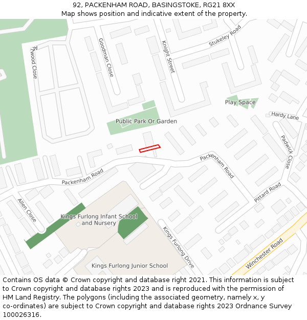92, PACKENHAM ROAD, BASINGSTOKE, RG21 8XX: Location map and indicative extent of plot