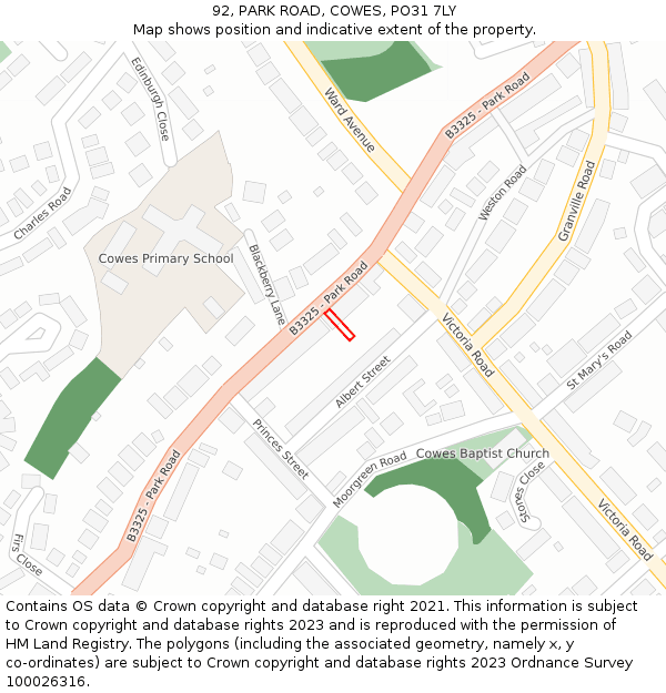 92, PARK ROAD, COWES, PO31 7LY: Location map and indicative extent of plot