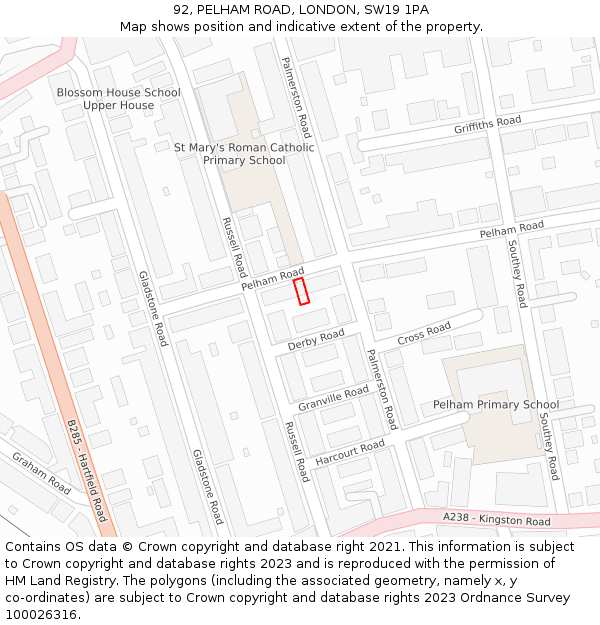 92, PELHAM ROAD, LONDON, SW19 1PA: Location map and indicative extent of plot