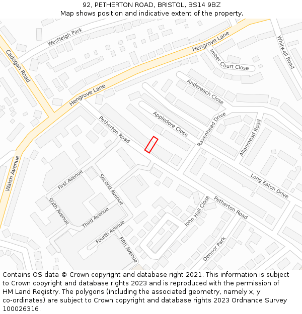 92, PETHERTON ROAD, BRISTOL, BS14 9BZ: Location map and indicative extent of plot