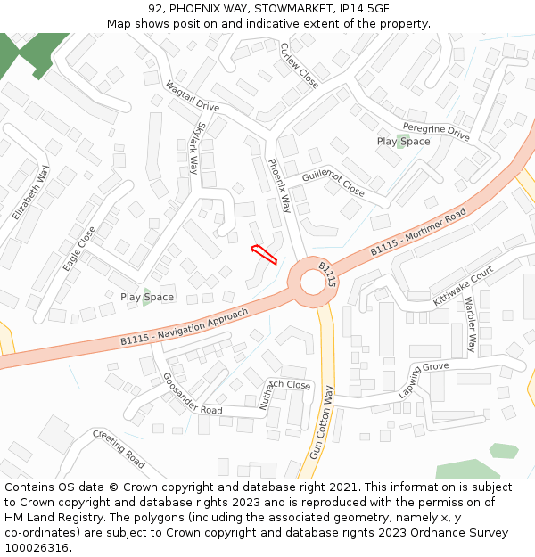 92, PHOENIX WAY, STOWMARKET, IP14 5GF: Location map and indicative extent of plot