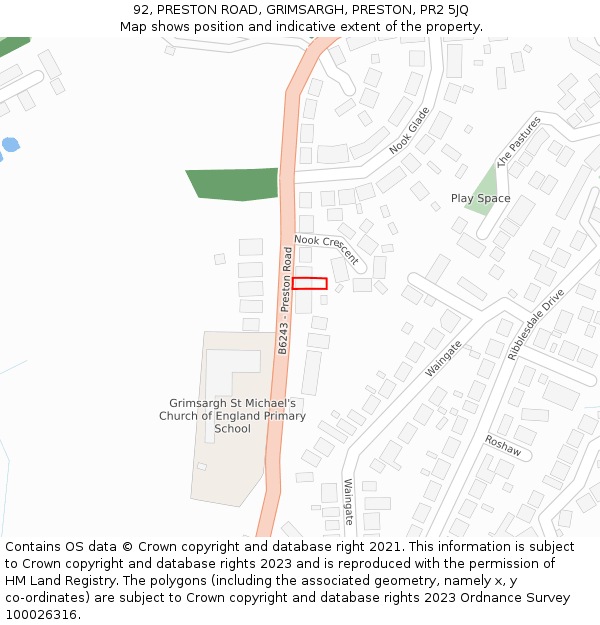 92, PRESTON ROAD, GRIMSARGH, PRESTON, PR2 5JQ: Location map and indicative extent of plot