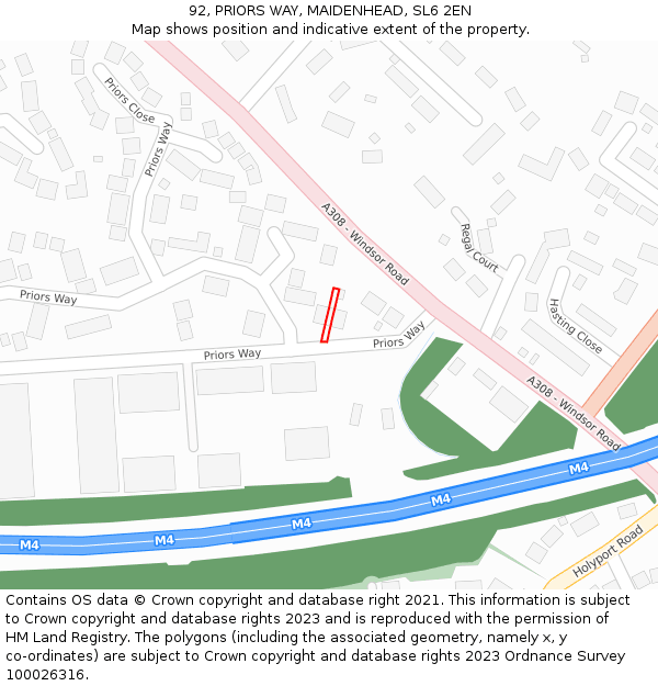 92, PRIORS WAY, MAIDENHEAD, SL6 2EN: Location map and indicative extent of plot