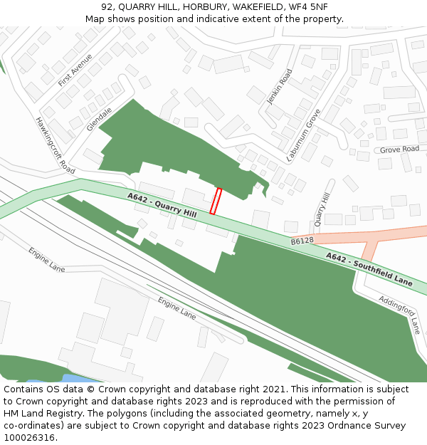 92, QUARRY HILL, HORBURY, WAKEFIELD, WF4 5NF: Location map and indicative extent of plot