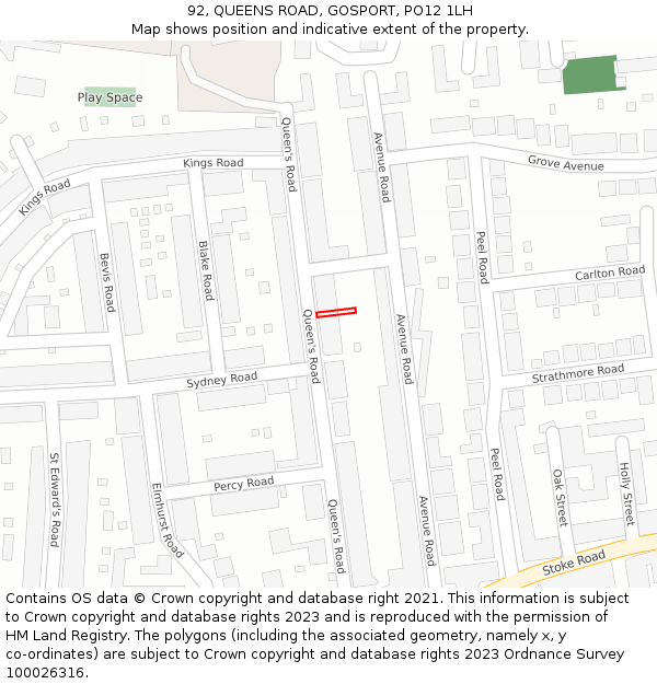 92, QUEENS ROAD, GOSPORT, PO12 1LH: Location map and indicative extent of plot