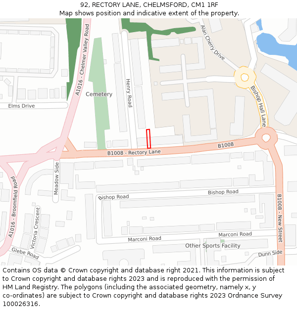 92, RECTORY LANE, CHELMSFORD, CM1 1RF: Location map and indicative extent of plot