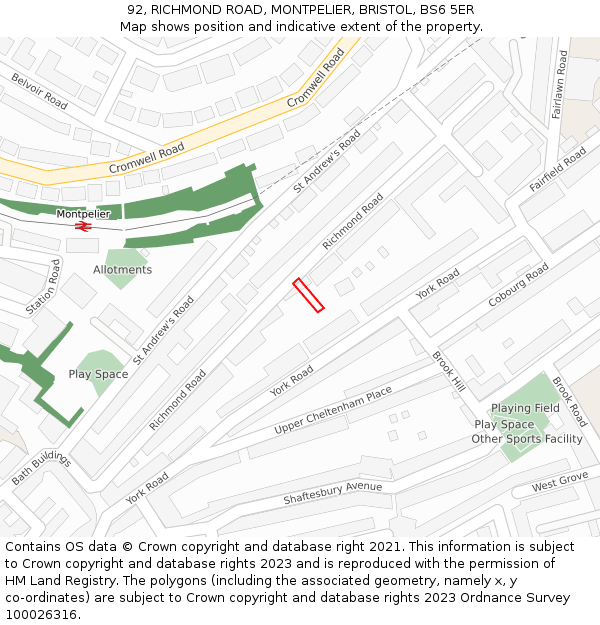 92, RICHMOND ROAD, MONTPELIER, BRISTOL, BS6 5ER: Location map and indicative extent of plot