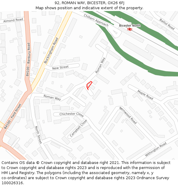 92, ROMAN WAY, BICESTER, OX26 6FJ: Location map and indicative extent of plot