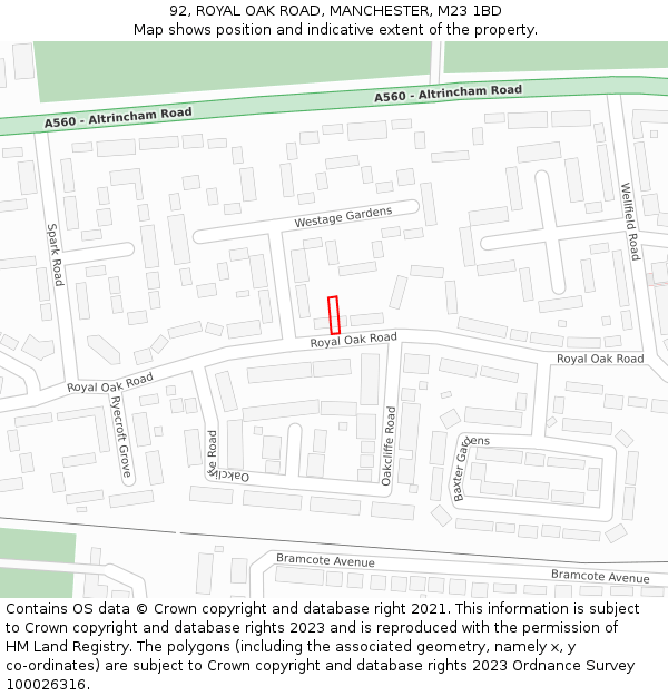 92, ROYAL OAK ROAD, MANCHESTER, M23 1BD: Location map and indicative extent of plot